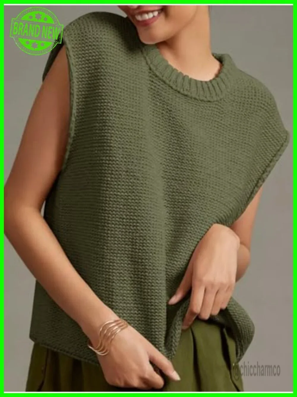 Sleeveless Crewneck Ribbed Knit Sweater Vest Tank Top